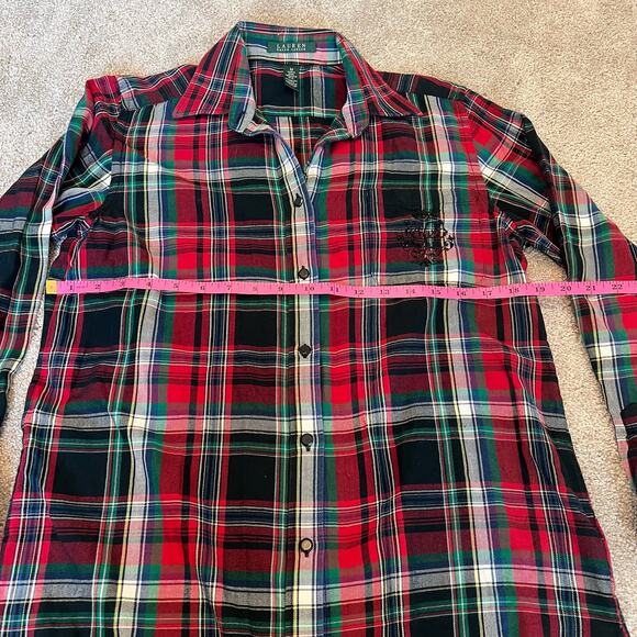 Lauren Ralph Lauren Women's Long Button Down Flannel Red Green Size M - Picture 9 of 9